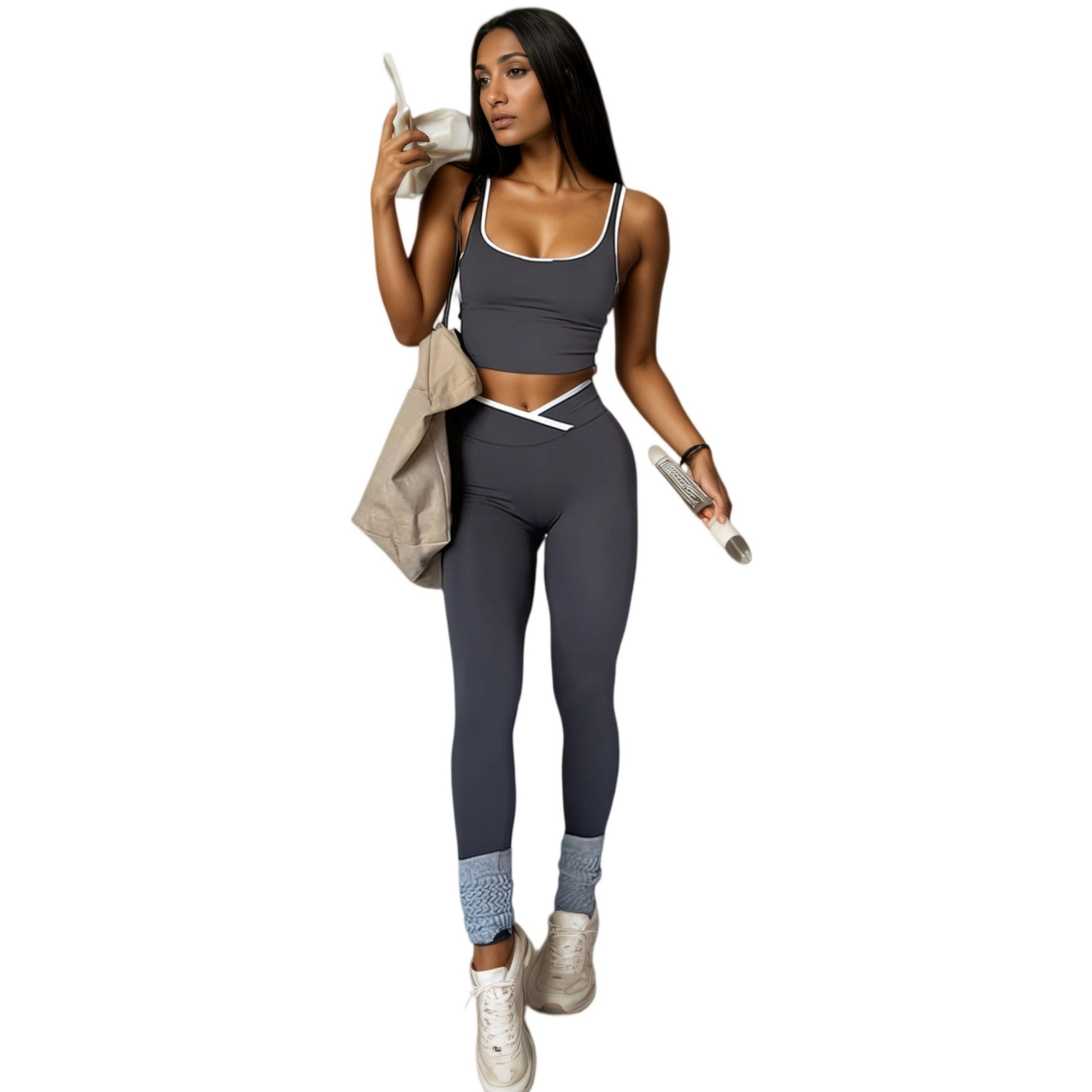 2Pcs Workout Set Sleeveless Bra Yoga Suit Crop Tank Top and High Waist Leggings